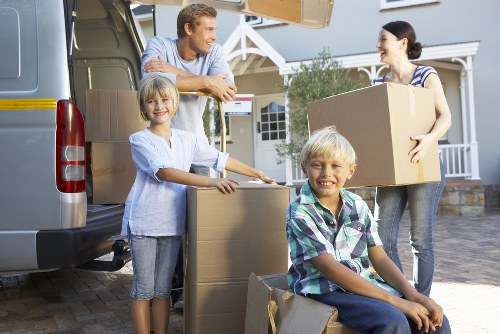 Packed boxes and furniture ready for removals in Brent